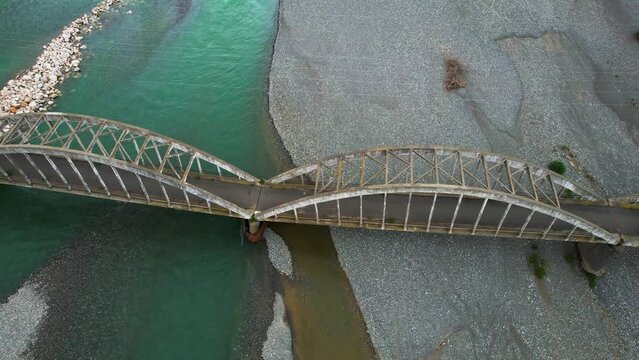 Arches of King Zog's Historic Bridge: A Significant Monument of the Past Century Over the Mat River Flowing from the Mountains