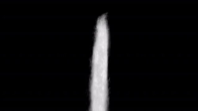 A waterfall cascades against a black backdrop, captured from a side perspective, overlay video with screen mode blending. 