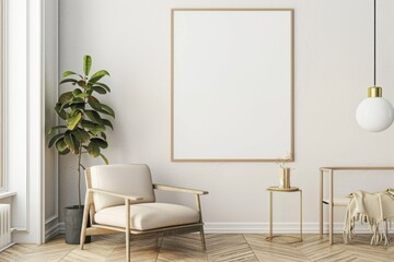 Scandinavian style living room with poster mockup created with generative ai