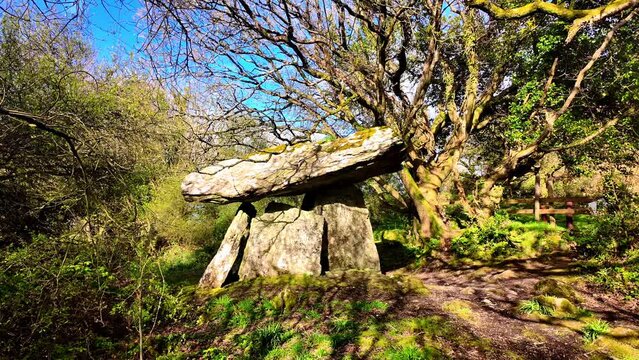 moving shadows on ancient land and monument site magic places in ancient history and time in Ireland Gaulstown dolmen Waterford Ireland protected heritage and history of the land