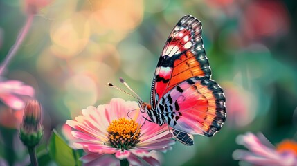 Stunning butterfly on flower, vibrant colors, soft lighting, captivating shot