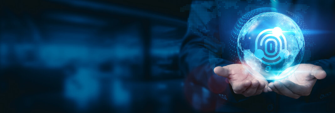 Businessman hold global digital forensics globe with network connected to cybersecurity analytics and incident response. Business development technology to enhance innovative security ideas. - Powered by Adobe