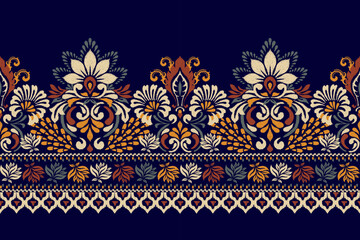 Blouse pattern,Ikat floral embroidery on dark purple background vector illustration. - obrazy, fototapety, plakaty