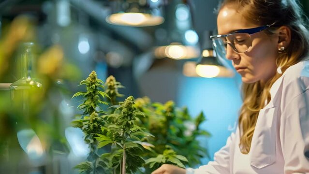 Researching Cannabis Therapies in a Modern Lab Setting. Concept Cannabis Research, Therapeutic Benefits, Lab Technologies, Modern Methods