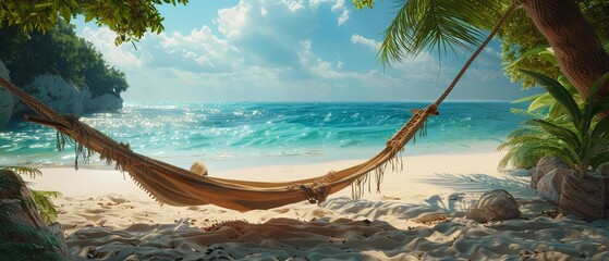 Relaxing in a beach hammock - obrazy, fototapety, plakaty