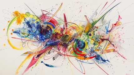 A colorful painting with a lot of splatters and swirls
