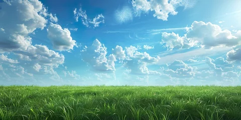 Fotobehang 壮大な芝生と青空の背景素材07 © yukinoshirokuma