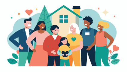 A group of individuals with a commitment to intentional living forming a cohousing community sharing values goals and daily responsibilities to - obrazy, fototapety, plakaty