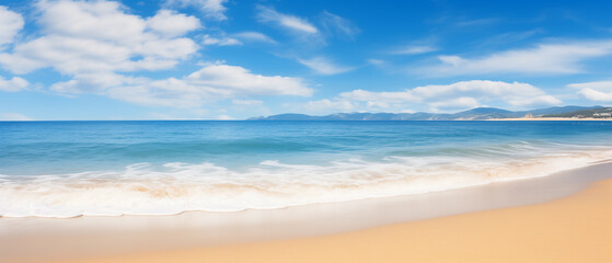 Tropical beach with blue sky and white clouds abstract texture background