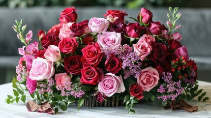 A stunning array of red and pink roses beautifully arranged for weddings bridal events welcoming celebrations showers expressions of gratitude birthdays Mother s Day Easter or as a delightf