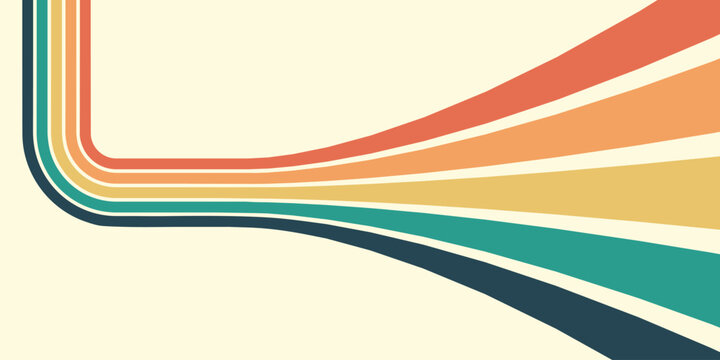 Abstract background of rainbow groovy Wavy Line design in 1970s Hippie Retro style. Vector pattern ready to use for cloth, textile, wrap and other.