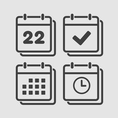 Icon calendar number 22, agenda app, timer, done