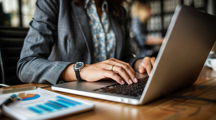 Asian businessman working on his laptop computer with blank copy space screen he typing on keyboard at home office desk. The man play social media on computer table