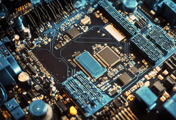mainboard computer blue business background area back black board brain buttons cell chips circuit closeup communication connection connector central processing unit design desktop two-story