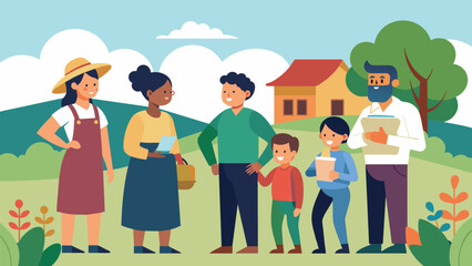 Fototapeta premium A team of conflict resolution professionals assists families in navigating disagreements over property rights and inheritance in a rural farming