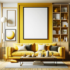 Free Photo PSD mockup modern yellow living room frame mockup generative Ai