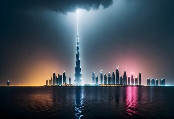 Naklejka premium Dubai Heavy rains lash UAE, Rainfall in Dubai Climate Change, United Arab Emirates Flood