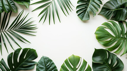 Tropical leaves green leaves isolated on white background, copy space.