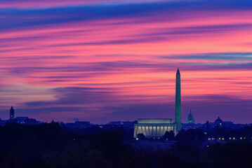 The Lincoln Memorial, Washington Monument, and Capitol Building in Washington, DC, Arlington,...