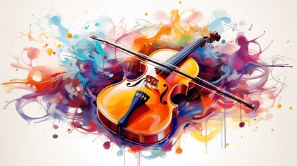 Abstract and colorful illustration of a violin on a white background - obrazy, fototapety, plakaty