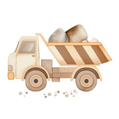 Watercolor construction beige truck