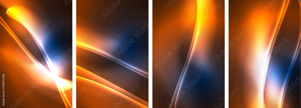 Aufkleber Illuminate your event with amber and electric blue lights in a symmetrical pattern of rectangles. Watch as the graphics come to life in a display of heat and artistry against a dark backdrop
