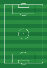 Soccer field. Sport Football pitch. Football empty Stadium with green grass. Football ground. Green texture with stripes and white lines. Corner, penalty and center. Football match. Playground Vector