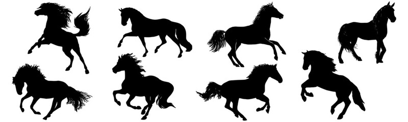 Vector illustration set of horse silhouettes - obrazy, fototapety, plakaty