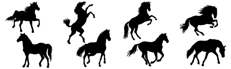 Vector illustration of horse silhouettes in a set