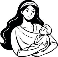 a drawing of a mother holding a baby 