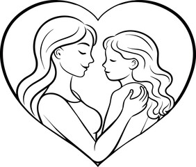 a mother and child in a heart shape continuous line
