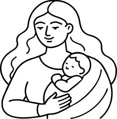 drawing of a woman holding a baby line art