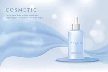 Cosmetic product ads template on blue shiney background.