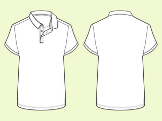 Men's Short-Sleeve Polo Shirt: Black and White Vector Flat Sketch Fashion Illustration