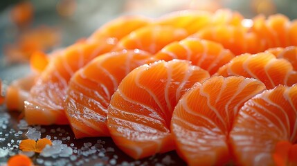 Close-up of a delicious salmon nigiri sushi garnished. Generative Ai. 