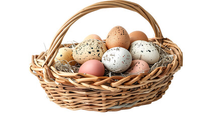 Naklejka na ściany i meble Easter basket with eggs isolated on white background