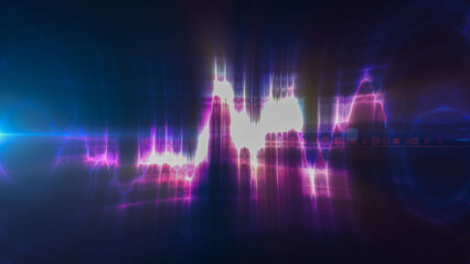Purple energy glowing magical musical dancing equalizer made from waves and electric charges lightning high-tech digital lines and energy particles. Abstract background