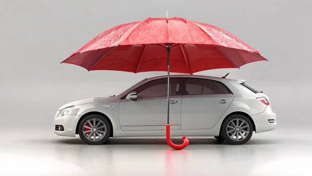 Car Shielded by Umbrella - Safety and Insurance Concept. Concept Car Insurance, Safety Measures, Risk Protection, Vehicle Coverage, Weather Protection