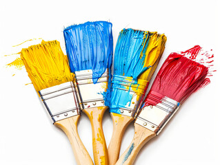 Five paint brushes with different colors of paint. - Powered by Adobe