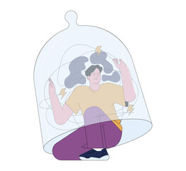 Fear of emotional confinement. Horrified man trapped with his emotions