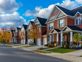 A row of townhouses in the suburbs.