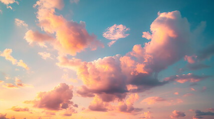 Sunset sky boasting shades of pink and orange among fluffy clouds