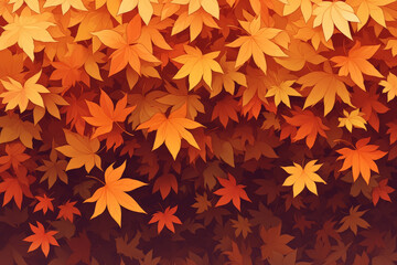 Fototapeta premium An illustration of red and yellow maple leaves falling in autumn.