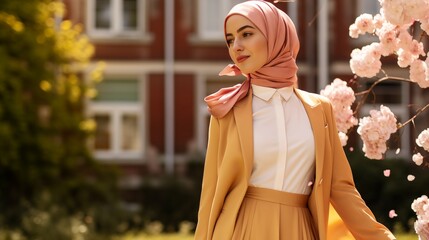 Chic hijab styles for Eid ul-Adha photographed in a bright outdoor location