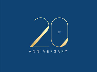 20th Anniversary luxury gold celebration with modern slim shapes number logo typography vector design concept. Twenty Years anniversary gold template for celebration event, business, invitation, web.