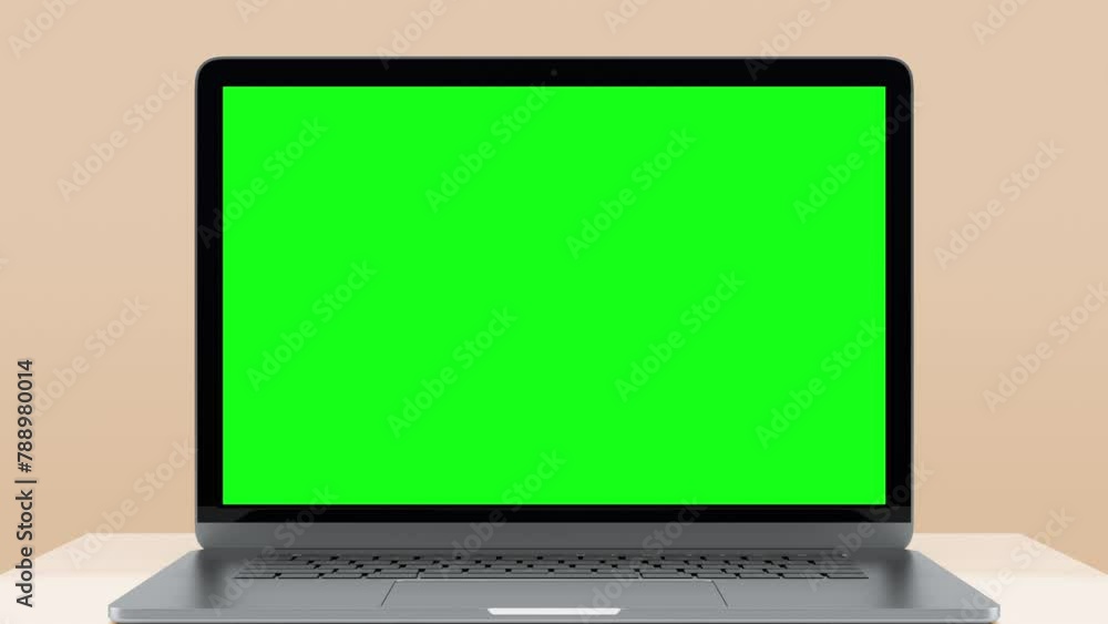 Fototapete laptop computer with green screen for chroma key. zoom in on mock up of working pc with greenscreen 