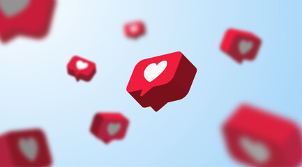 instagram likes 3d illustration. social media likes. composition of three elements of likes. 3d render