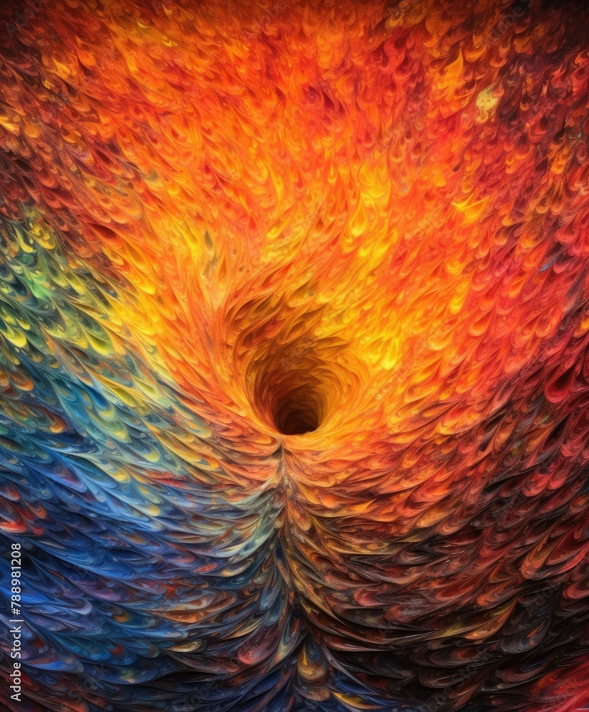 Poster a colorful swirl of paper with a large hole in the middle. generative ai.
