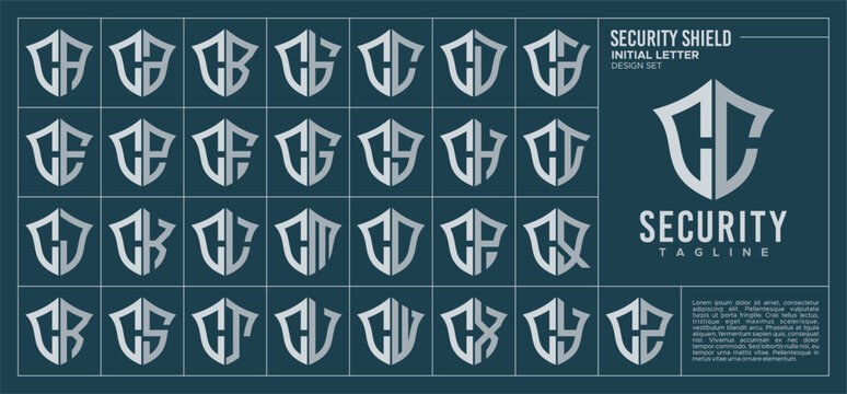 Line security shield letter C CC logo design set