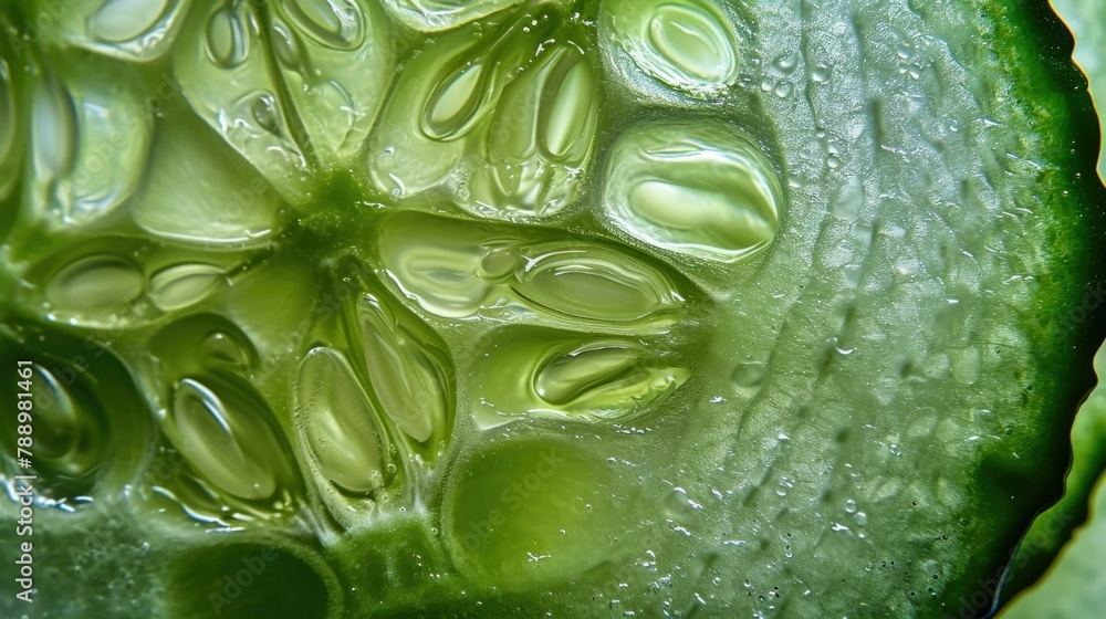 Poster a close up of a cucumber with water droplets on it. generative ai.